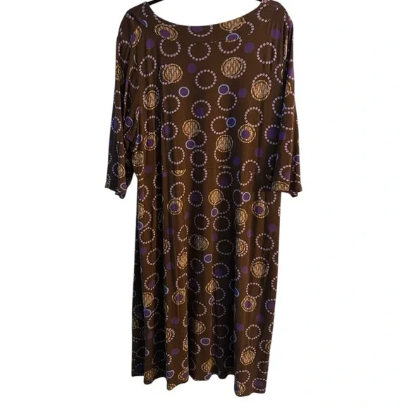 Ulla Popken Stretch Jersey Knit Dress Plus Size 22 Brown Circle‎ Print Casual - Picture 2 of 4